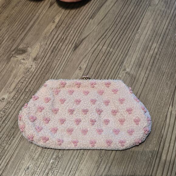 Vintage beaded pink and white floral clutch - Picture 1 of 7